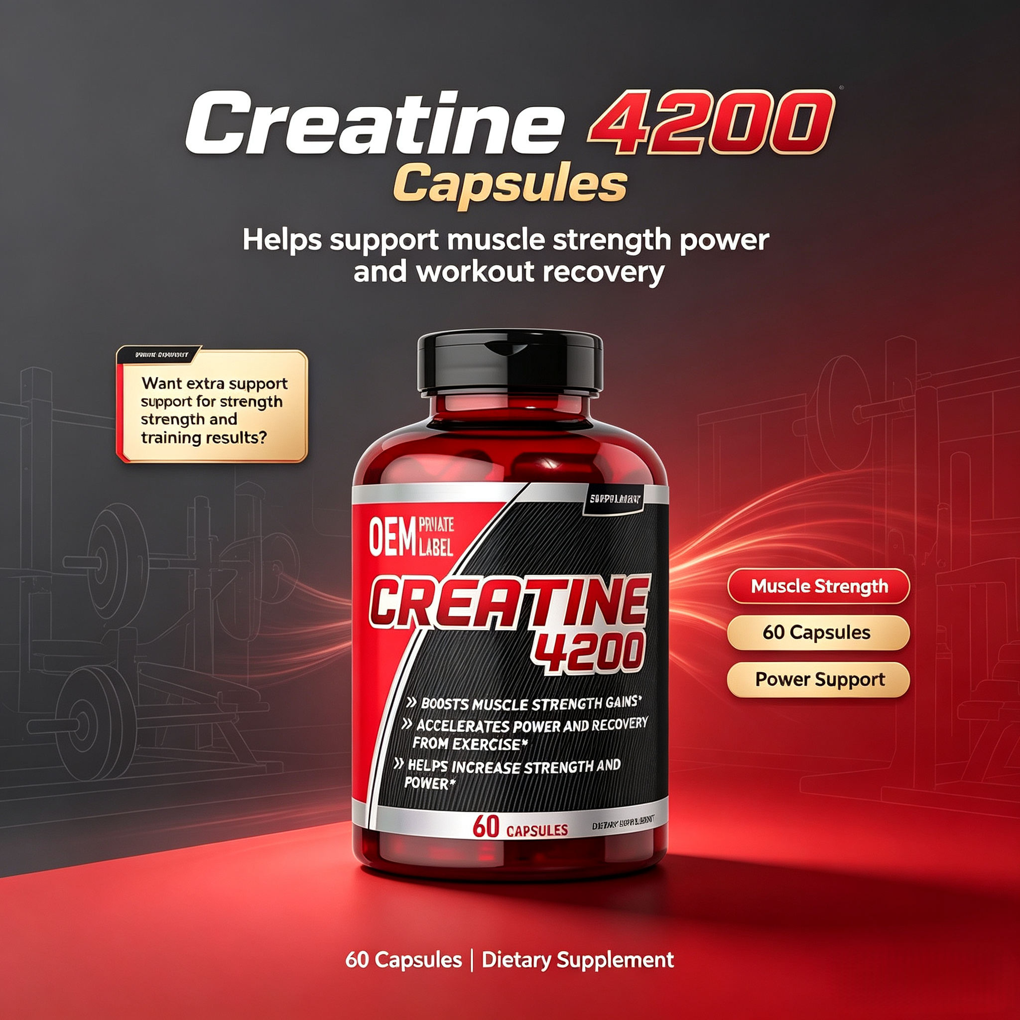 Hot Products Pure Creatine Monohydrate Capsules Micronized Adult Sports Supplements 60 Capsules