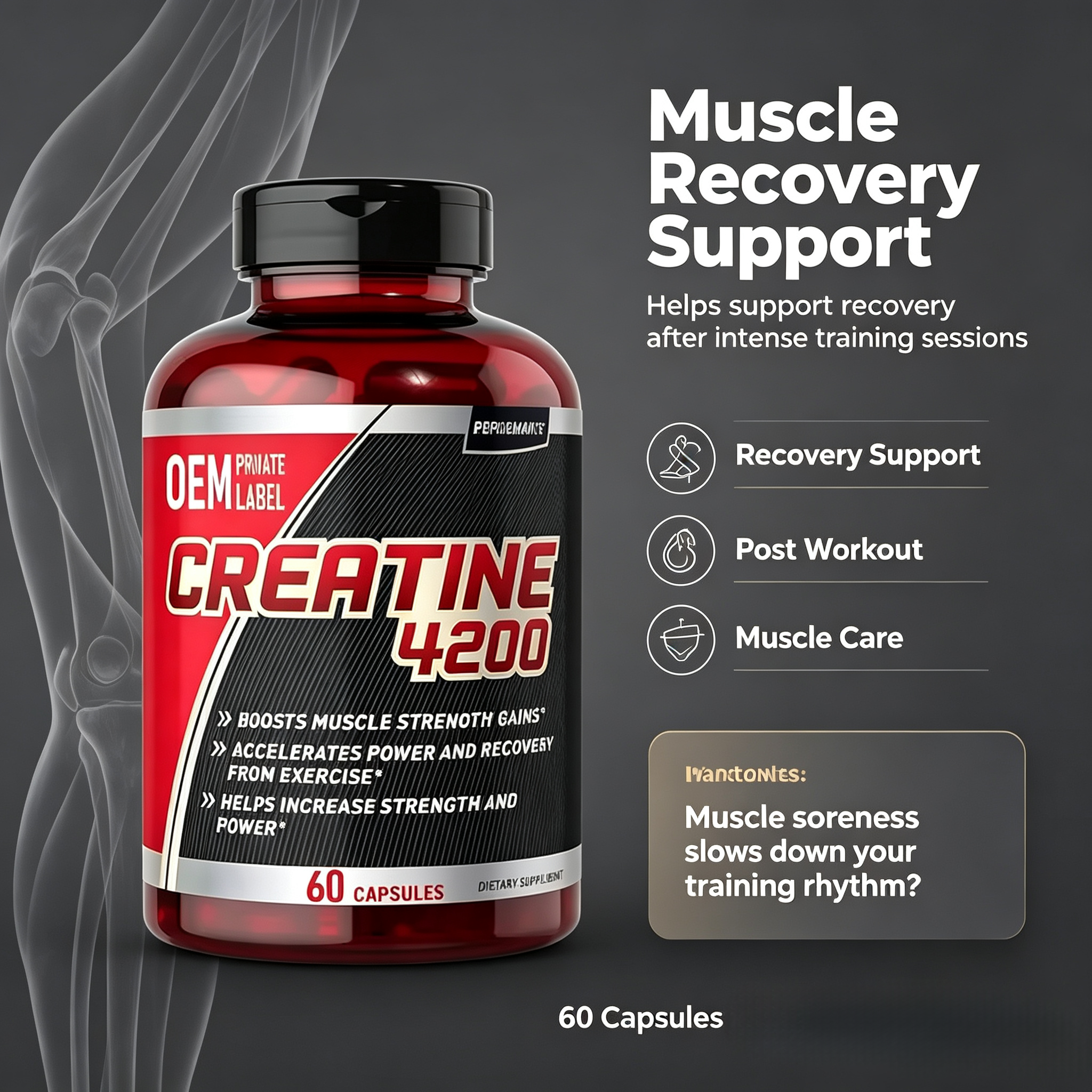 Hot Products Pure Creatine Monohydrate Capsules Micronized Adult Sports Supplements 60 Capsules