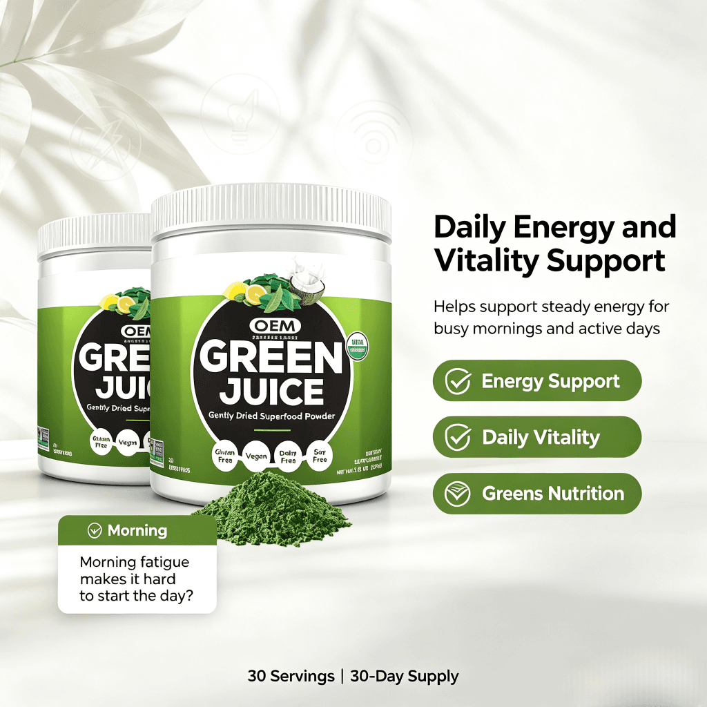 Oem Super Greens Powder Premium Superfood 20+ Organic Green Veggie Powder Whole Foods Wheat Grass Spirulina Chlorella Extracts