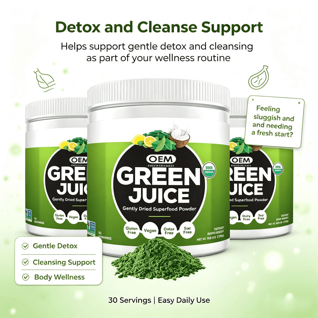 Oem Super Greens Powder Premium Superfood 20+ Organic Green Veggie Powder Whole Foods Wheat Grass Spirulina Chlorella Extracts