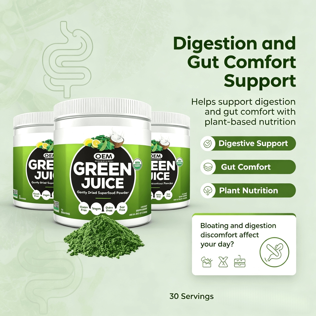 Oem Super Greens Powder Premium Superfood 20+ Organic Green Veggie Powder Whole Foods Wheat Grass Spirulina Chlorella Extracts