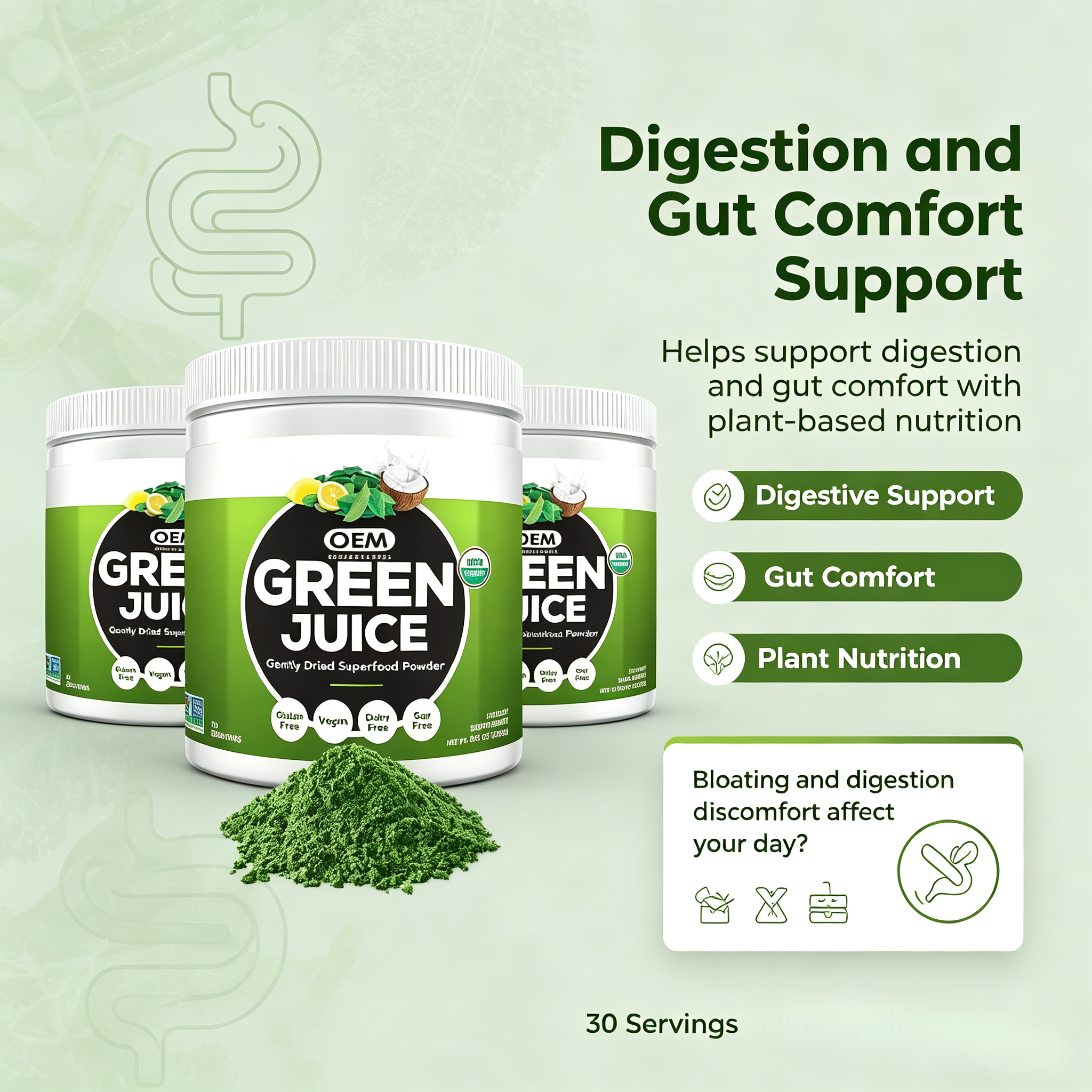 Oem Super Greens Powder Premium Superfood 20+ Organic Green Veggie Powder Whole Foods Wheat Grass Spirulina Chlorella Extracts