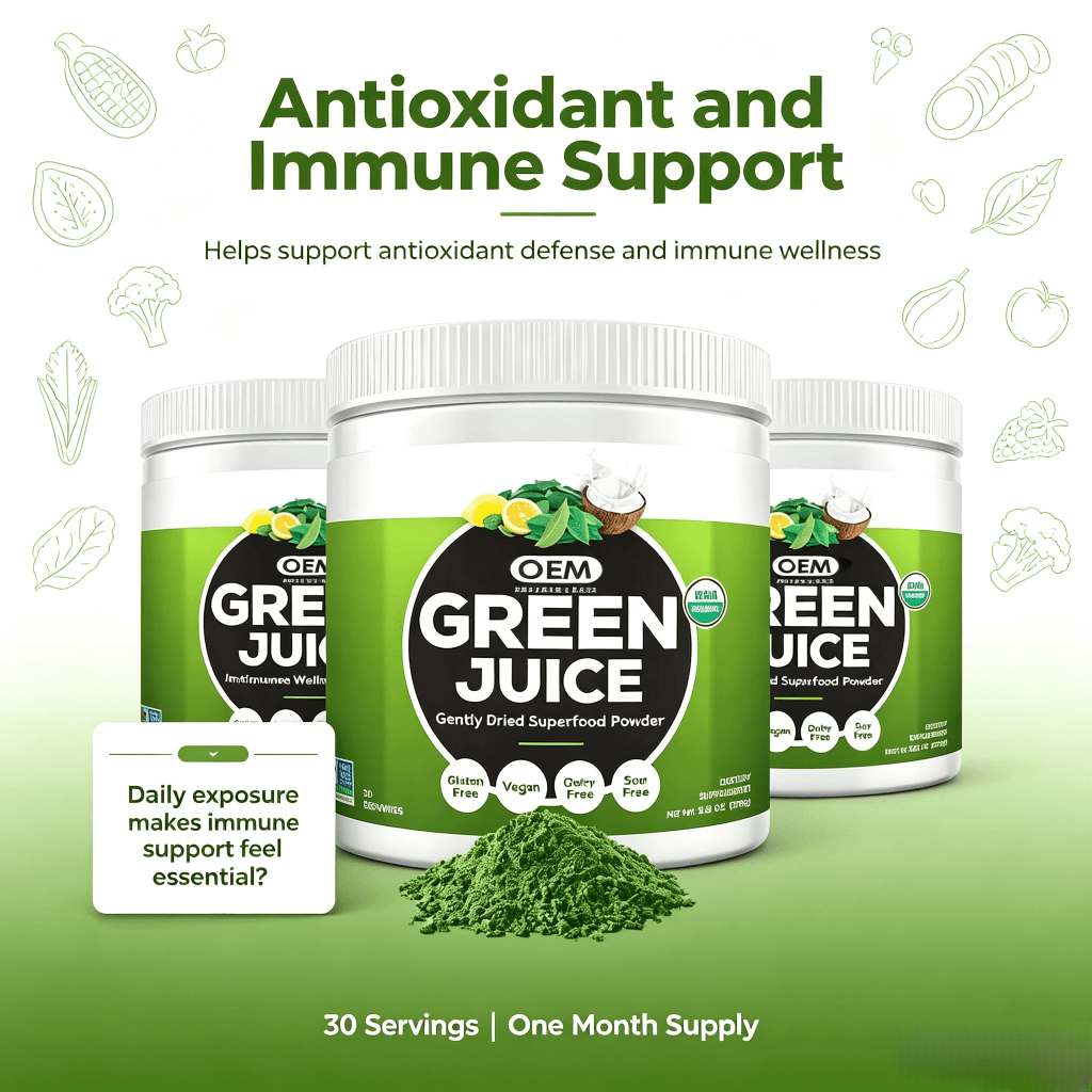 Oem Super Greens Powder Premium Superfood 20+ Organic Green Veggie Powder Whole Foods Wheat Grass Spirulina Chlorella Extracts
