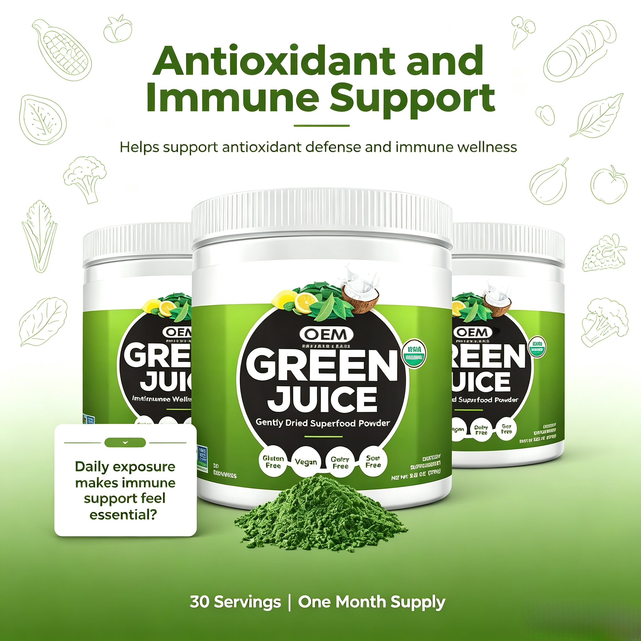 Oem Super Greens Powder Premium Superfood 20+ Organic Green Veggie Powder Whole Foods Wheat Grass Spirulina Chlorella Extracts