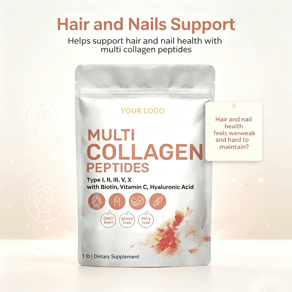 OEM Collagen Peptides Powder Skin Whitening Glow Digestive Enzymes for Healthy Skin Hair Nails Joint Support