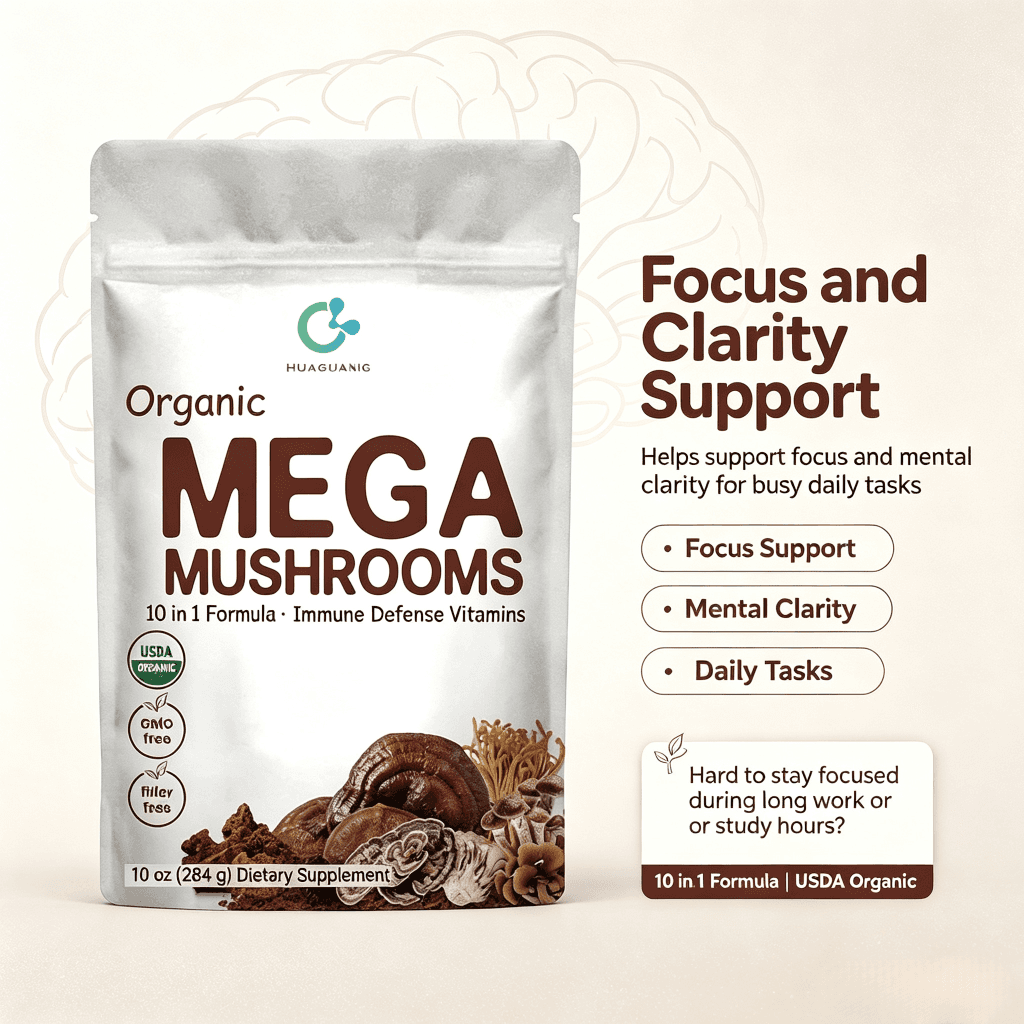 Odm 10 in 1 Nootropic Brain Supplement Mushroom Powder Mix Shiitake Oyster Turkey Tail Lion`s Mane Mushroom Coffee Powder