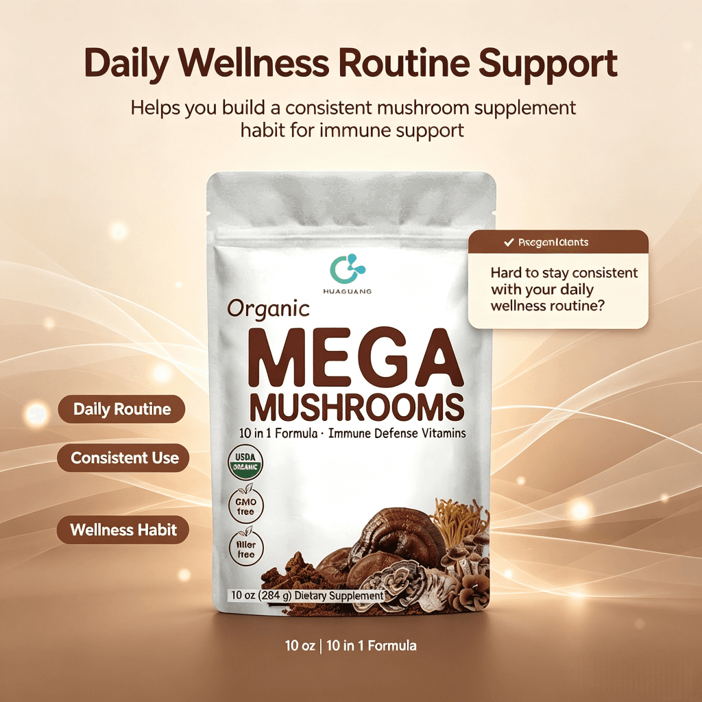 Odm 10 in 1 Nootropic Brain Supplement Mushroom Powder Mix Shiitake Oyster Turkey Tail Lion`s Mane Mushroom Coffee Powder