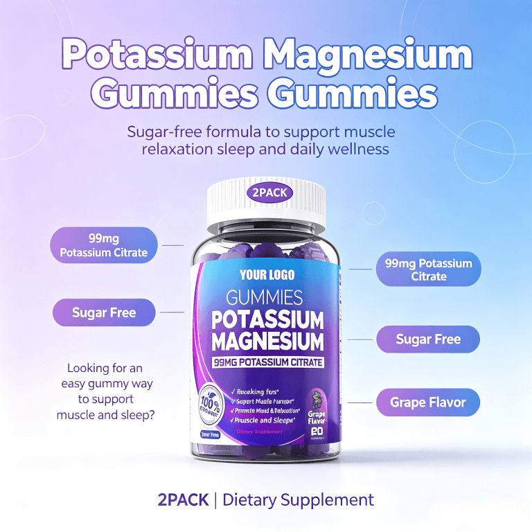 Private Label Potassium & Magnesium Gummies Sugar-Free Health Food Supplement Magnesium Glycinate Malate 2gummies Daily Dose