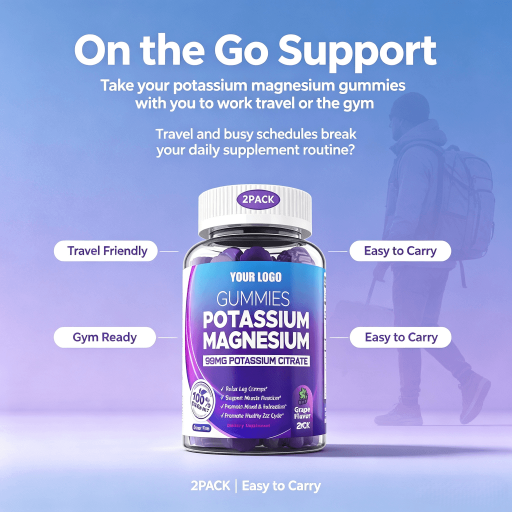 Private Label Potassium & Magnesium Gummies Sugar-Free Health Food Supplement Magnesium Glycinate Malate 2gummies Daily Dose