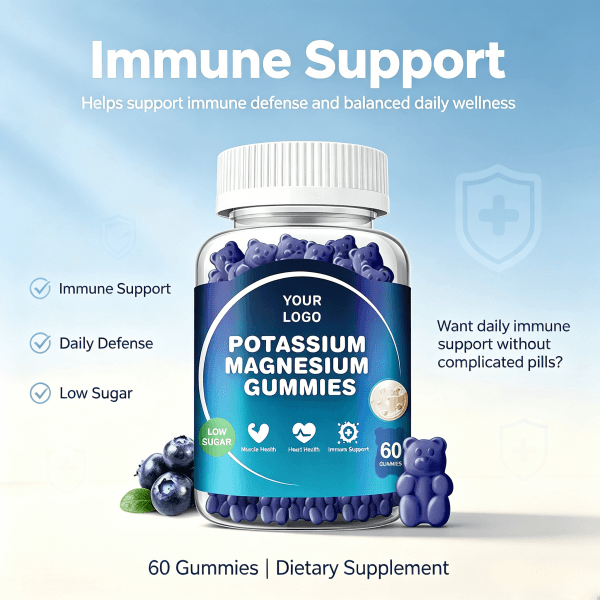 Factory Wholesale Hot Selling Potassium Magnesium Gummies Sugar Free Calm for Sleep Muscle Health Food 2gummies Daily Adult Use