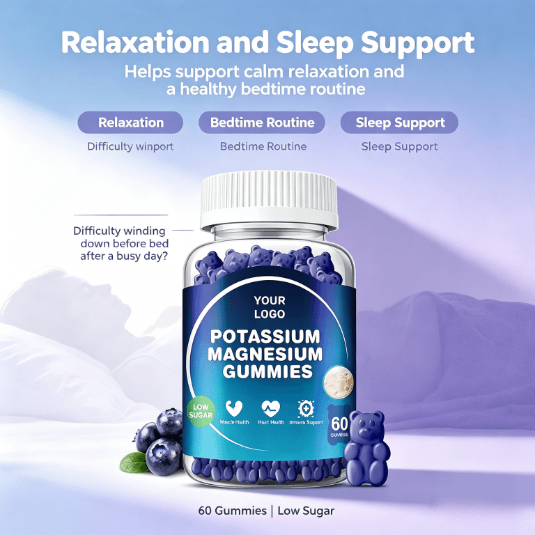 Factory Wholesale Hot Selling Potassium Magnesium Gummies Sugar Free Calm for Sleep Muscle Health Food 2gummies Daily Adult Use