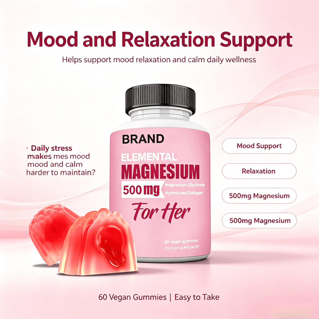 Magnesium Glycinate Gummies Custom Yours Packaging Promotes Memory Focus Support Muscle Magnesium Supplement