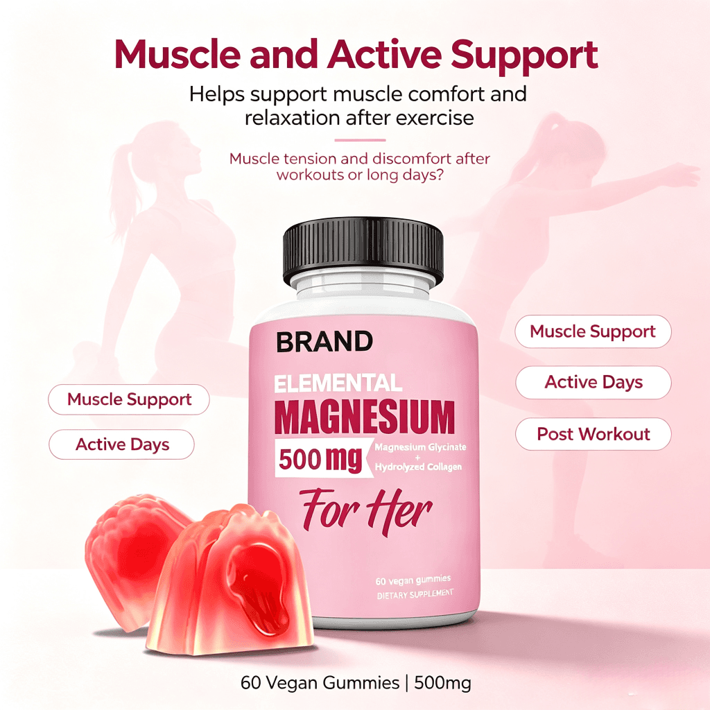 Magnesium Glycinate Gummies Custom Yours Packaging Promotes Memory Focus Support Muscle Magnesium Supplement
