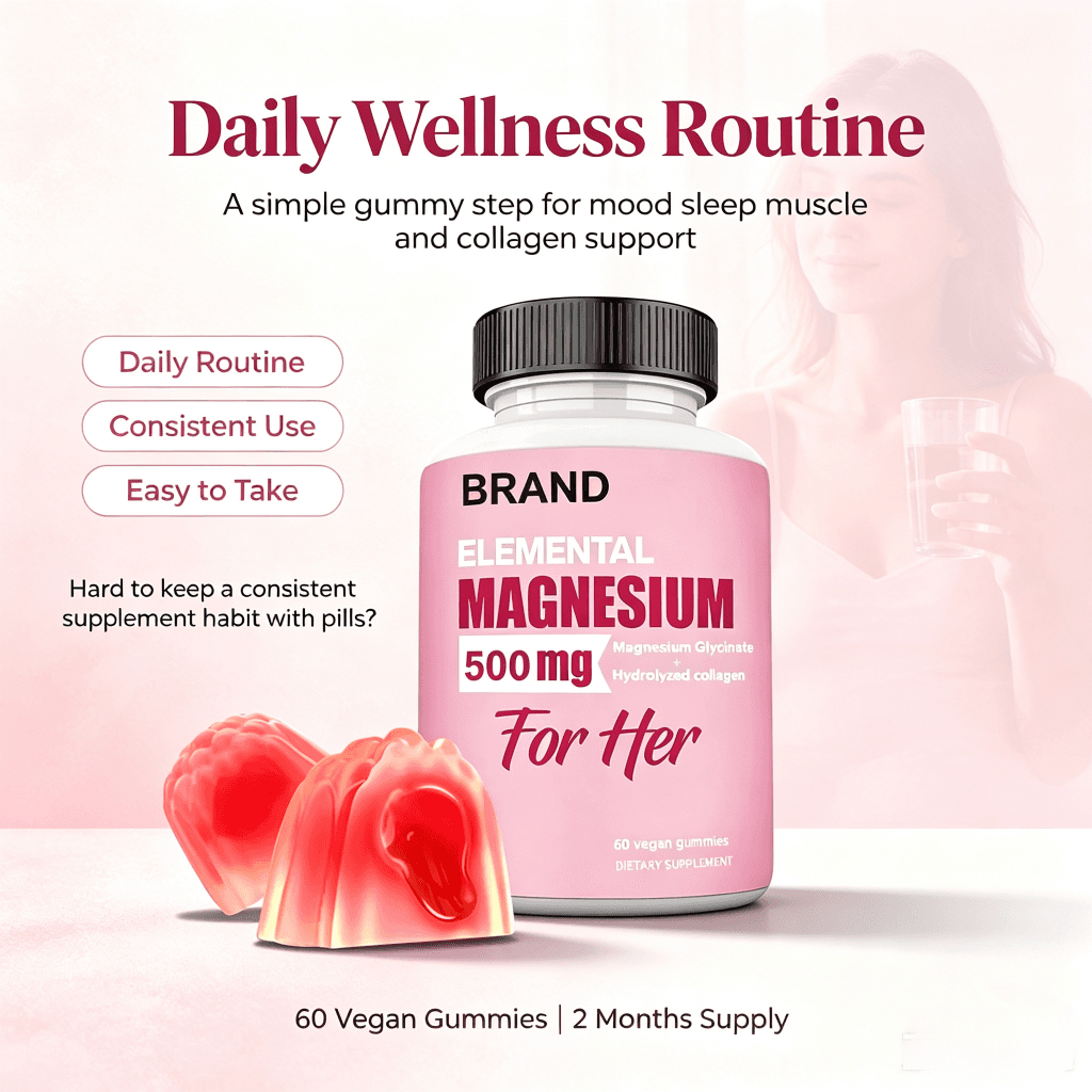 Magnesium Glycinate Gummies Custom Yours Packaging Promotes Memory Focus Support Muscle Magnesium Supplement