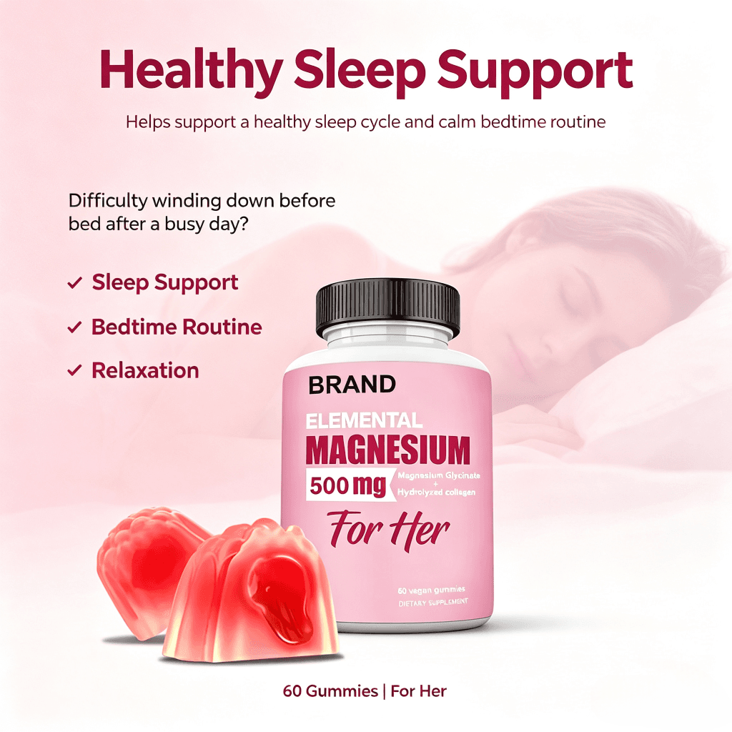 Magnesium Glycinate Gummies Custom Yours Packaging Promotes Memory Focus Support Muscle Magnesium Supplement