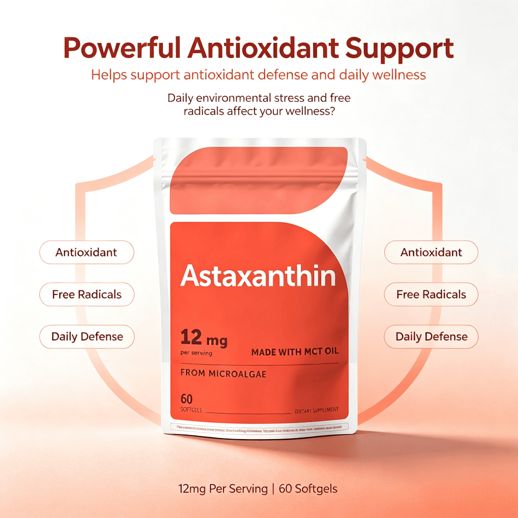 OEM Astaxanthin 12mg Softgels From Microalgae 60 Count 2 Month Supply Dietary Supplement