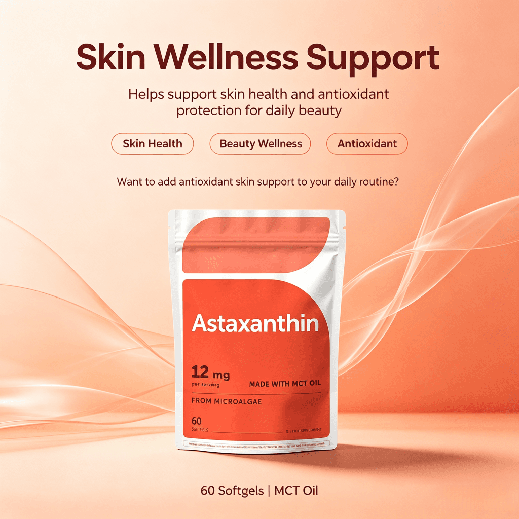 OEM Astaxanthin 12mg Softgels From Microalgae 60 Count 2 Month Supply Dietary Supplement