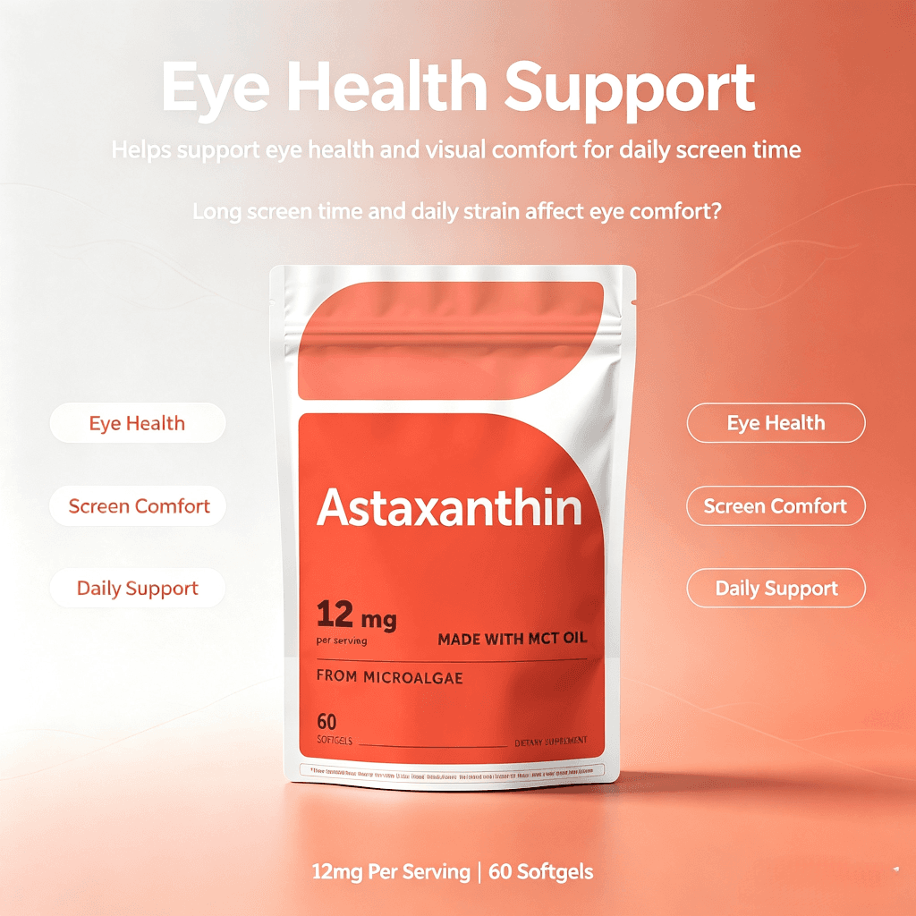 OEM Astaxanthin 12mg Softgels From Microalgae 60 Count 2 Month Supply Dietary Supplement