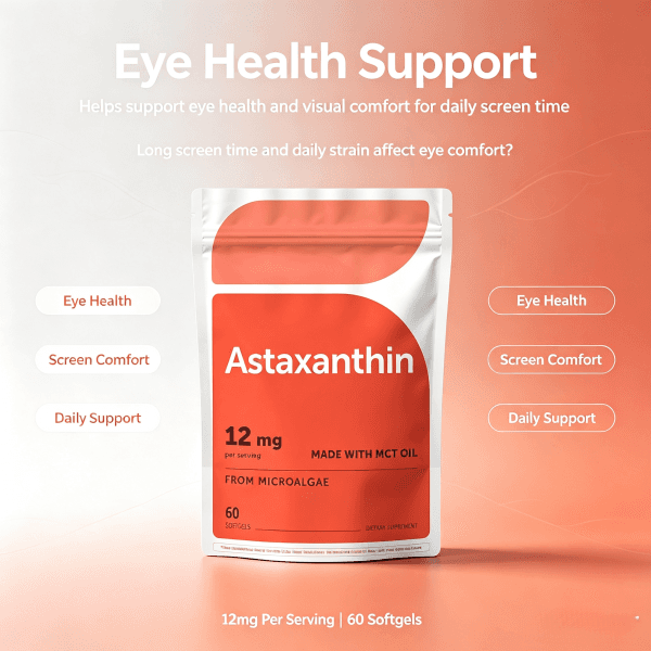 OEM Astaxanthin 12mg Softgels From Microalgae 60 Count 2 Month Supply Dietary Supplement