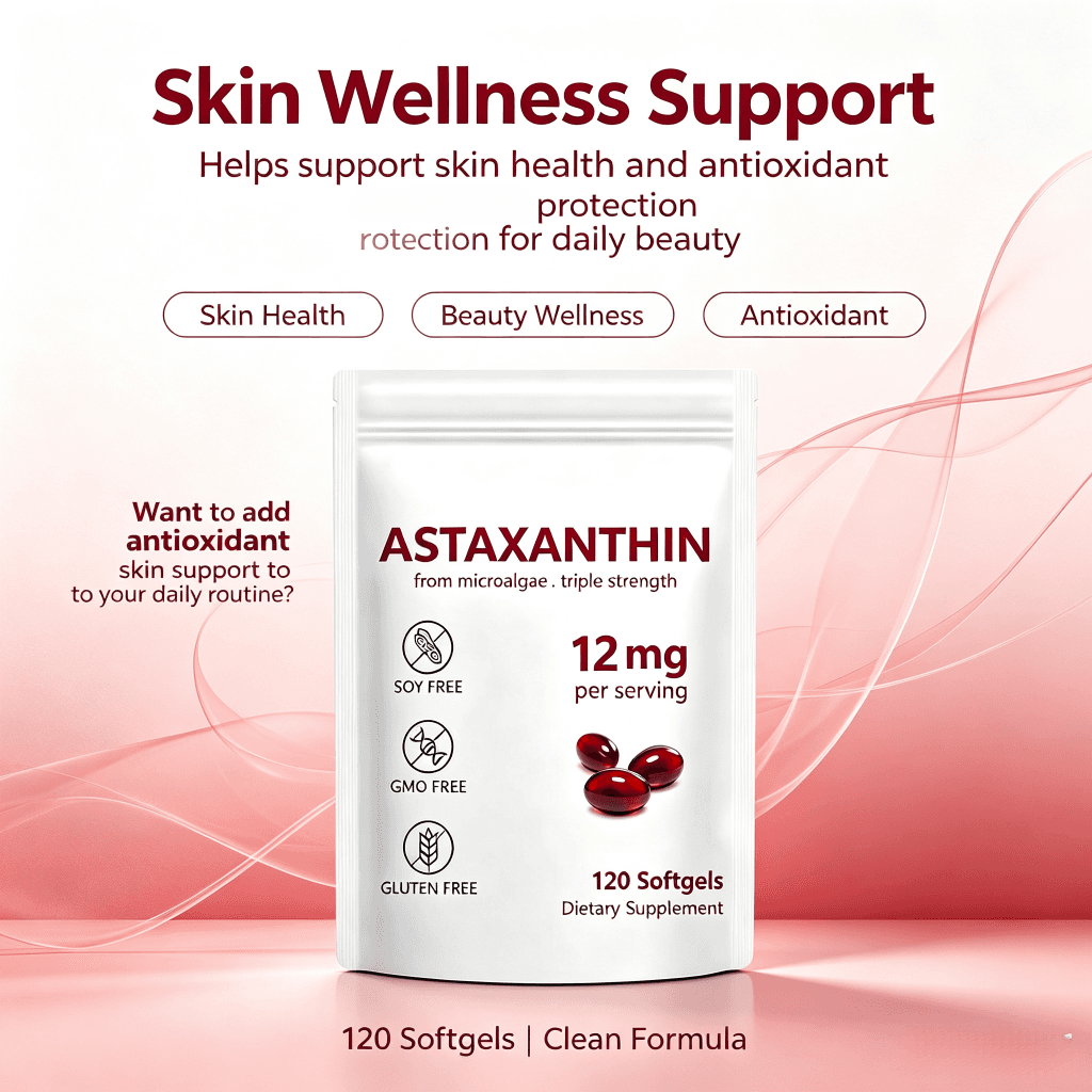 OEM Astaxanthin 12mg Softgels From Microalgae Soy Free GMO Free Gluten Free 120 Count Dietary Supplement