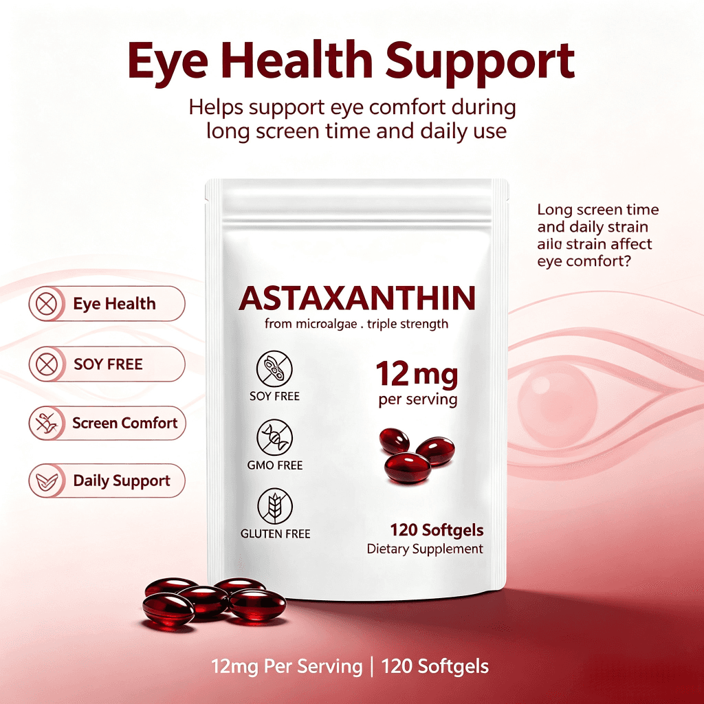 OEM Astaxanthin 12mg Softgels From Microalgae Soy Free GMO Free Gluten Free 120 Count Dietary Supplement