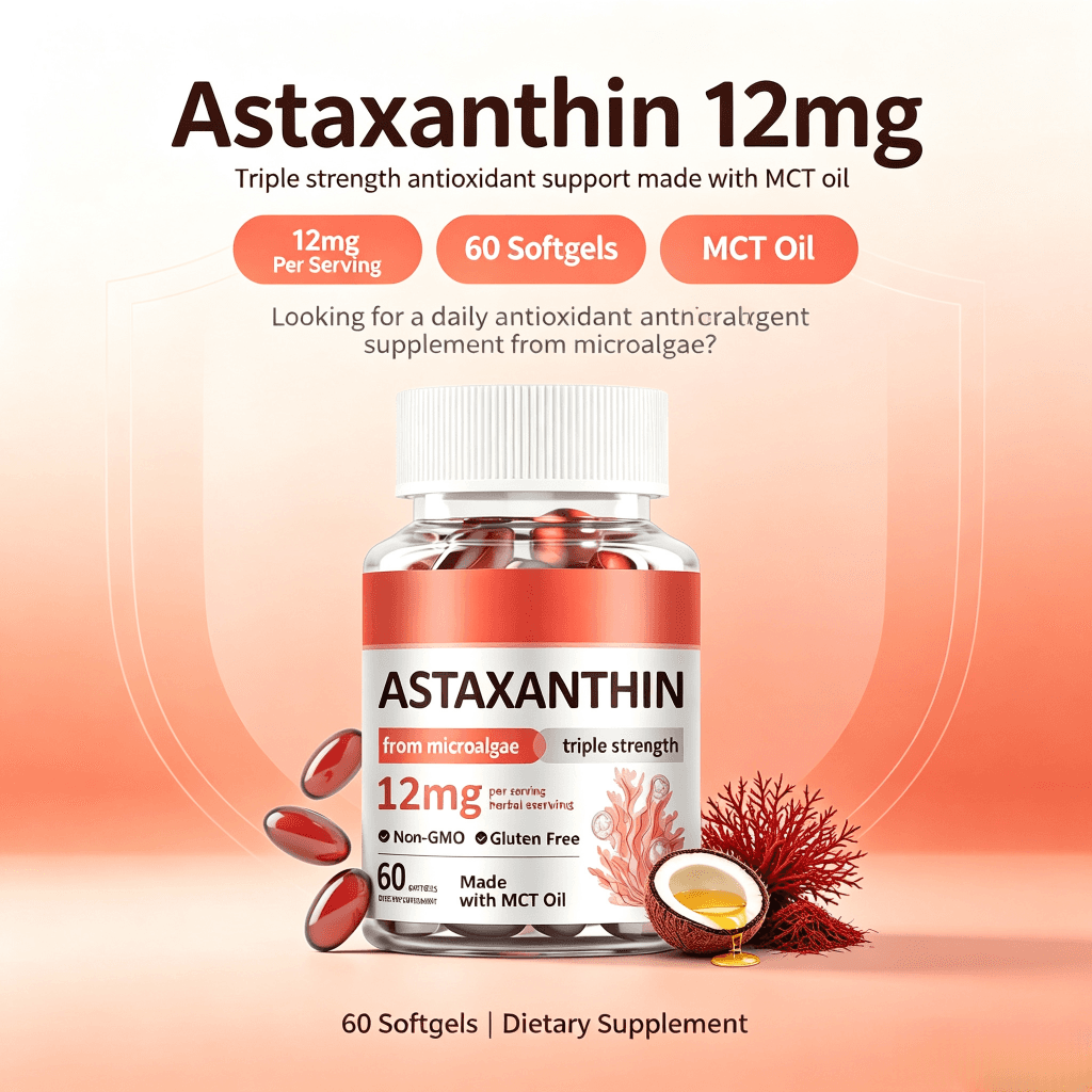 OEM Astaxanthin 12mg Softgels 60 Count Dietary Supplement