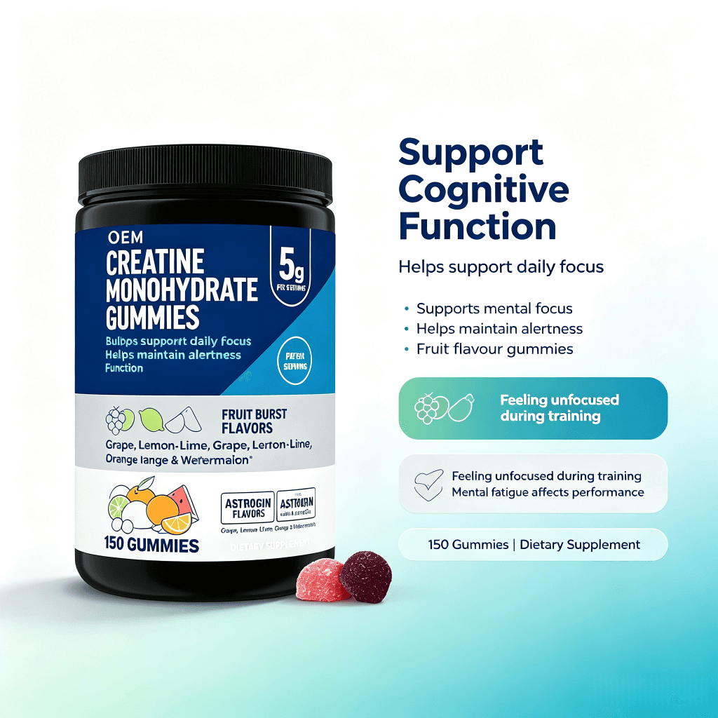 OEM Creatine Monohydrate Gummies 5g Fruit Burst Flavors 150 Count Dietary Supplement
