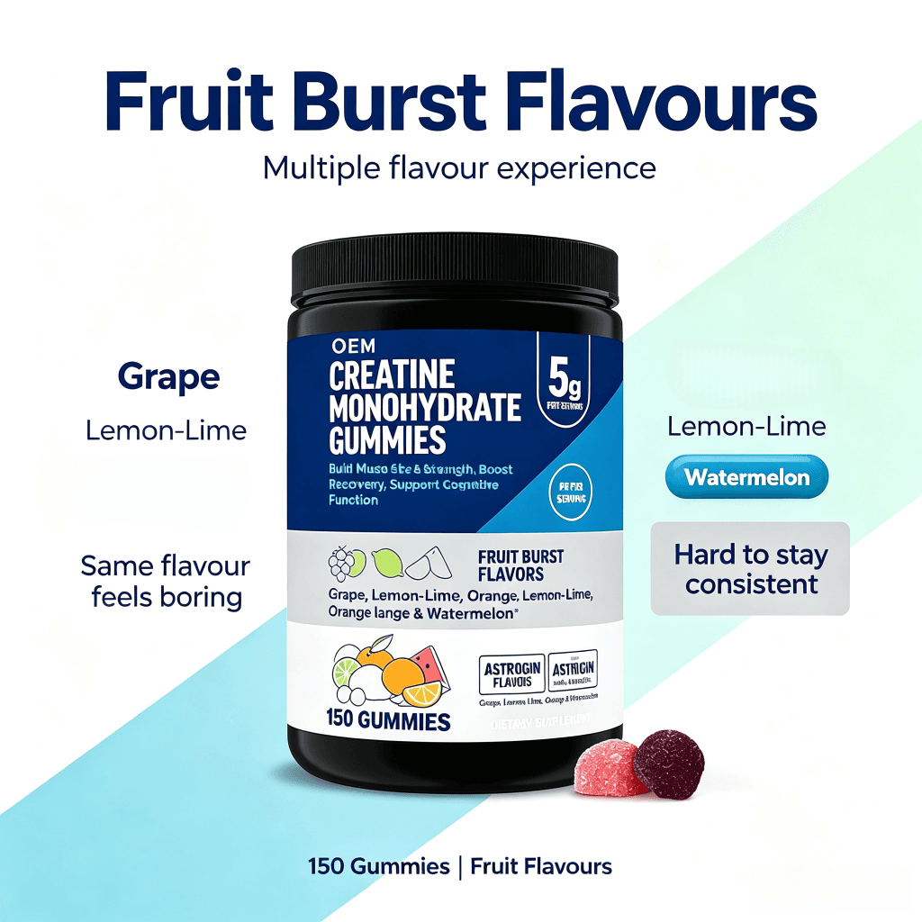 OEM Creatine Monohydrate Gummies 5g Fruit Burst Flavors 150 Count Dietary Supplement