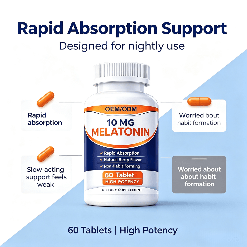 High Strength Melatonin Tablet 10mg Melatonin Improve Sleep Quality & Daily Energy Sleep Supplement Tablet