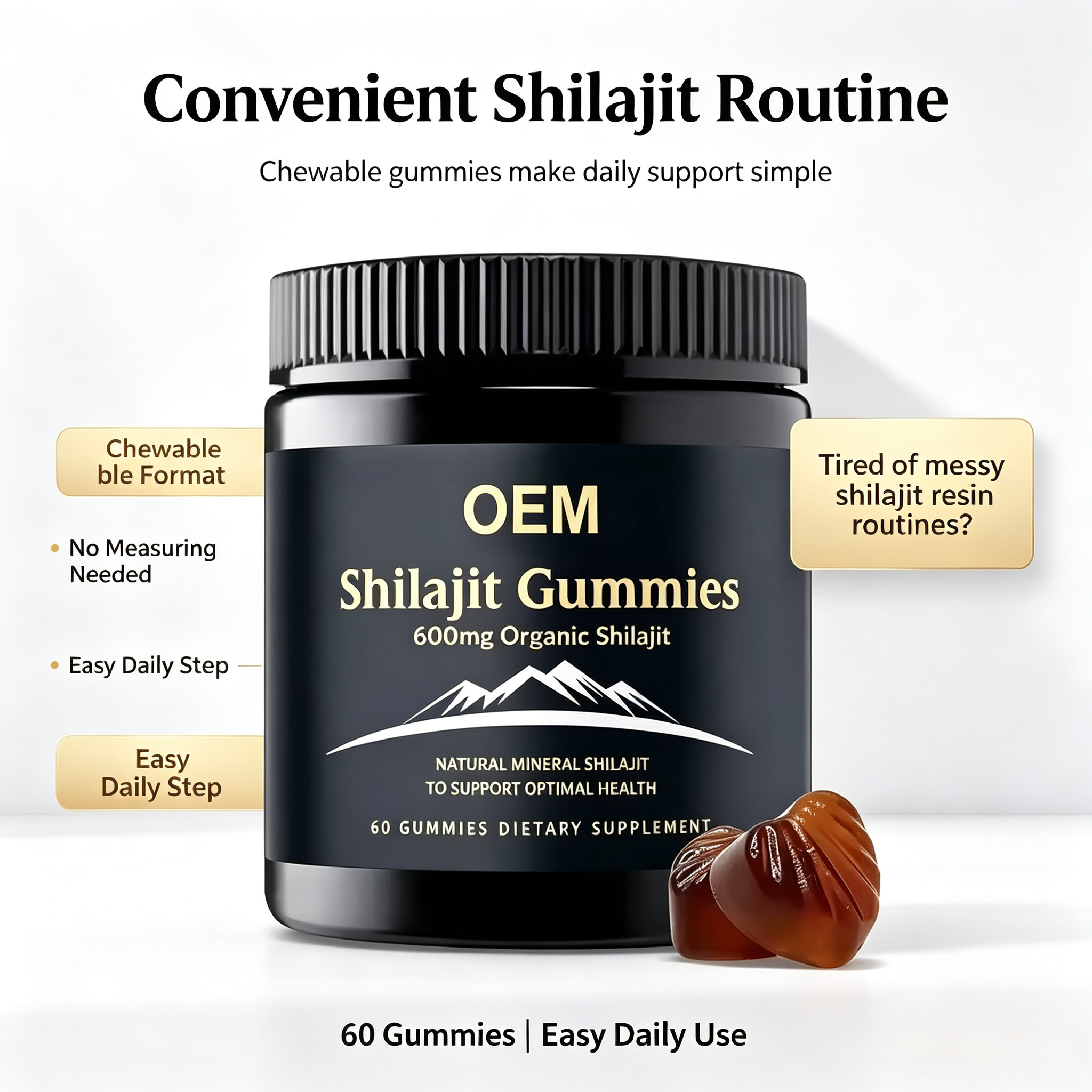 Factory Wholesale Himalayan Shilajit Gummies 500mg 1000mg 3000mg Shilajit Gummies Extract Custom