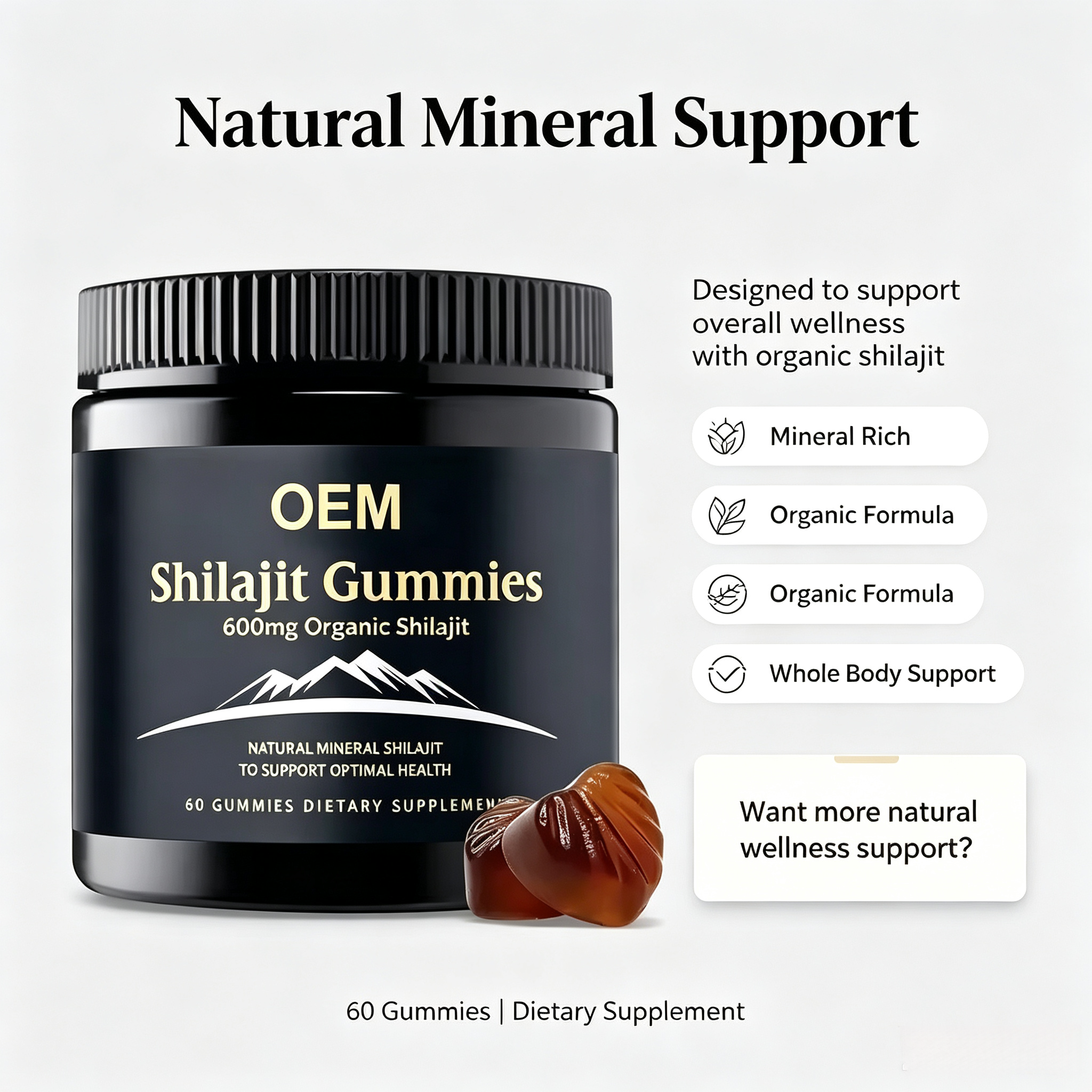 Factory Wholesale Himalayan Shilajit Gummies 500mg 1000mg 3000mg Shilajit Gummies Extract Custom