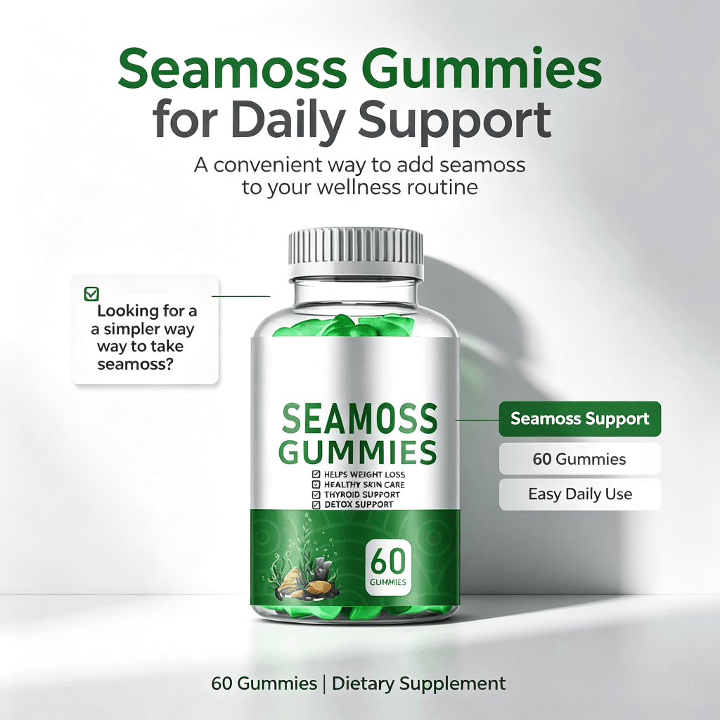 Organic Irish Sea Moss Gummies with Bladderwrack & Burdock Root for Immune Support Wildcrafted Sea Moss Metabolism Gummies
