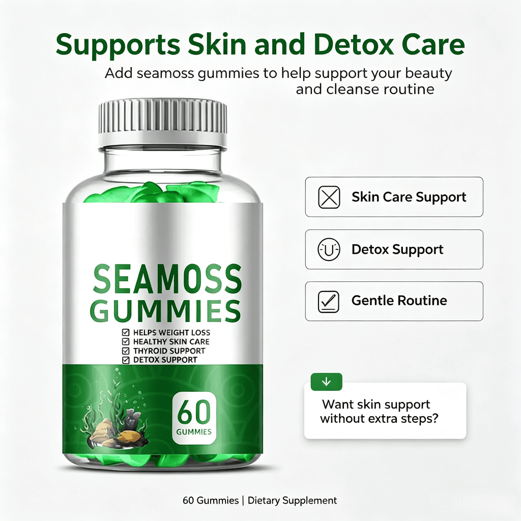 Organic Irish Sea Moss Gummies with Bladderwrack & Burdock Root for Immune Support Wildcrafted Sea Moss Metabolism Gummies