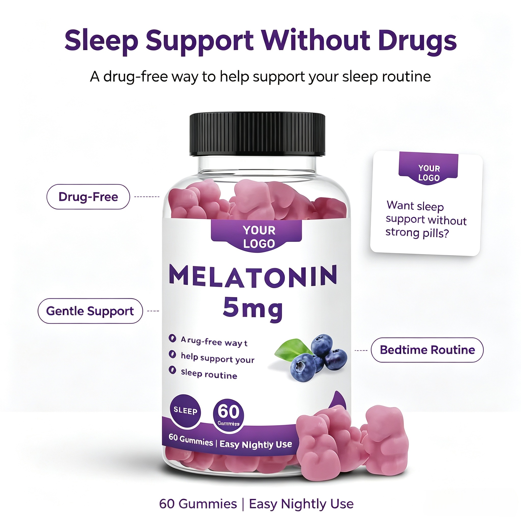Private Label Organic Melatonin Gummy Candy Sleep Relax Immune Energy Adult
