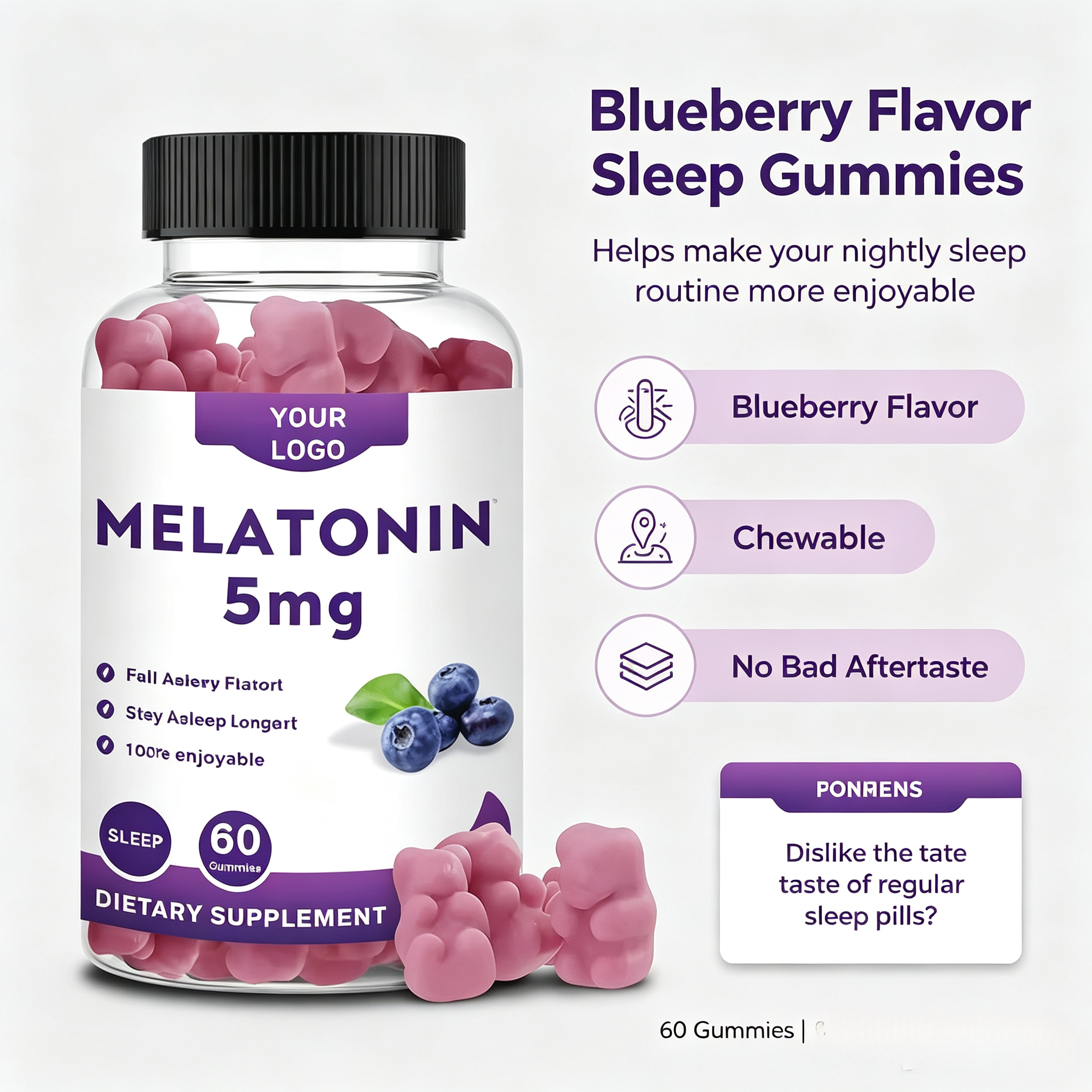 Private Label Organic Melatonin Gummy Candy Sleep Relax Immune Energy Adult