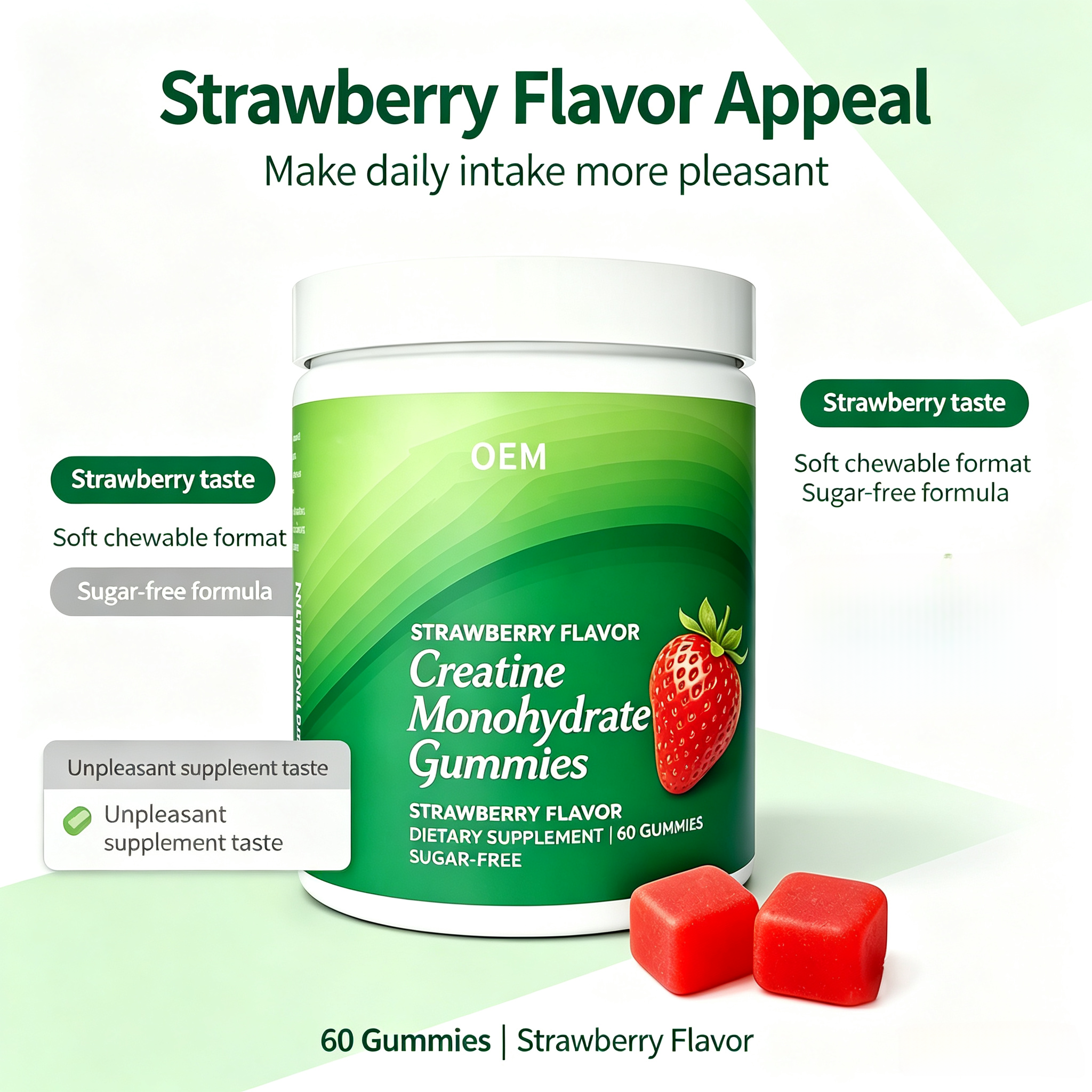 OEM Creatine Monohydrate Gummies Strawberry Flavor Sugar Free 60 Count Dietary Supplement