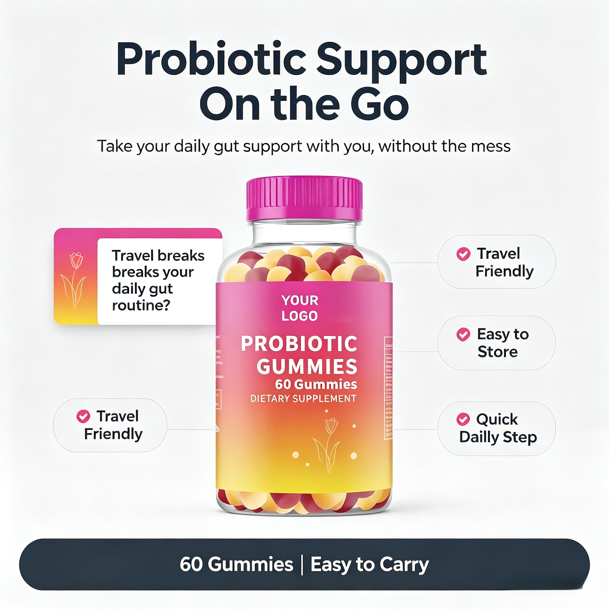 Custom Private Label Female Probiotic and Prebiotic Gummies for Women Vaginal Health,Gut Health,Digestive Health