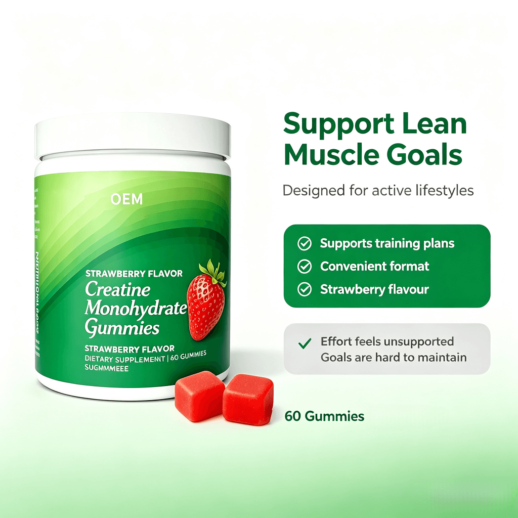 OEM Creatine Monohydrate Gummies Strawberry Flavor Sugar Free 60 Count Dietary Supplement