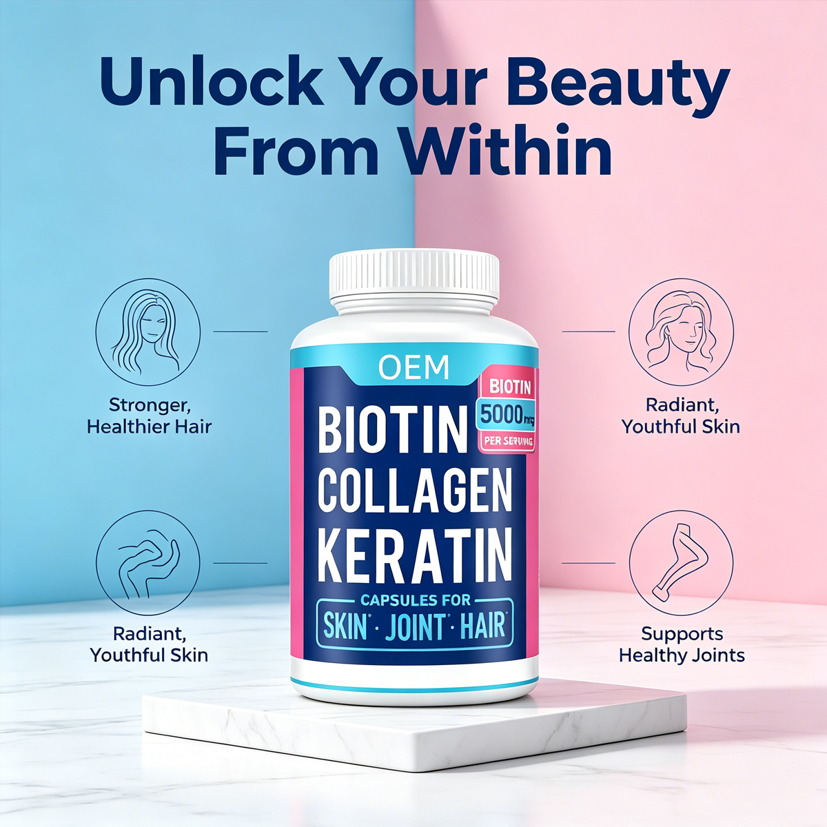 High Potency Biotin Capsules 5000mcg for Fast Hair Growth & Strong Nails Beauty Supplement Collagen Keratin Capsules