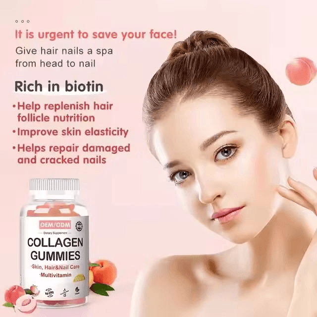 Food Supplements Support High Quality Hair Nail Growth Skin Healthy Collagen Gummies With Biotin+vitamin C
