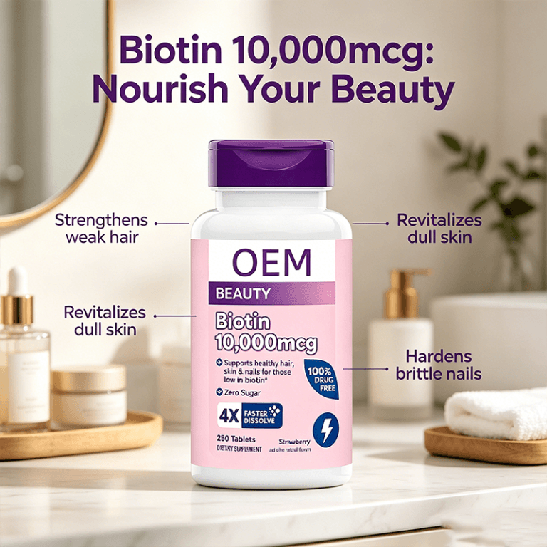 High Potency Biotin Vitamin B7 Tablets for Thicker Hair and Nail Strength
