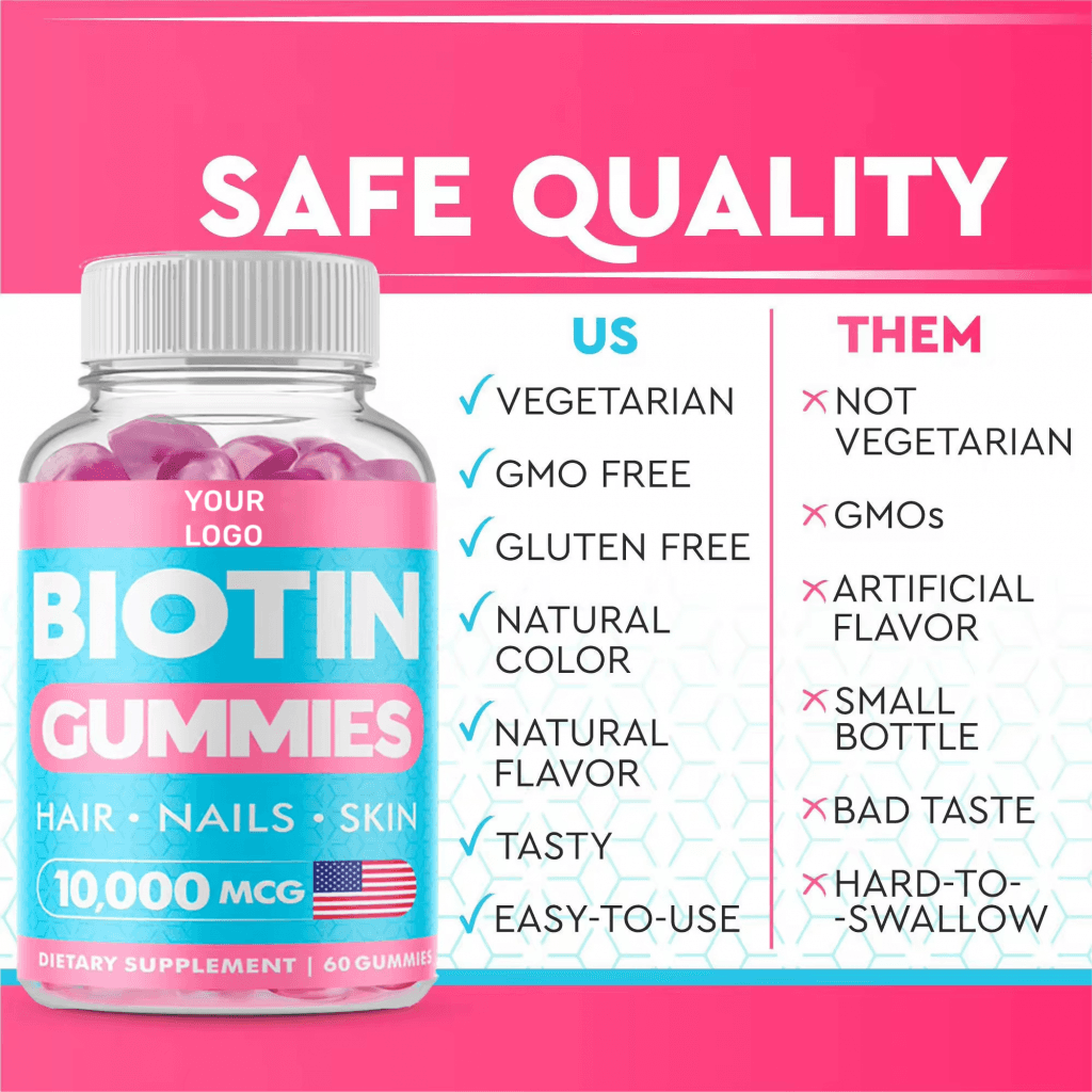 Fast Delivery Custom Logo Adult Biotin Hair & Skin Health Gummy Candy Vitamins Private Label