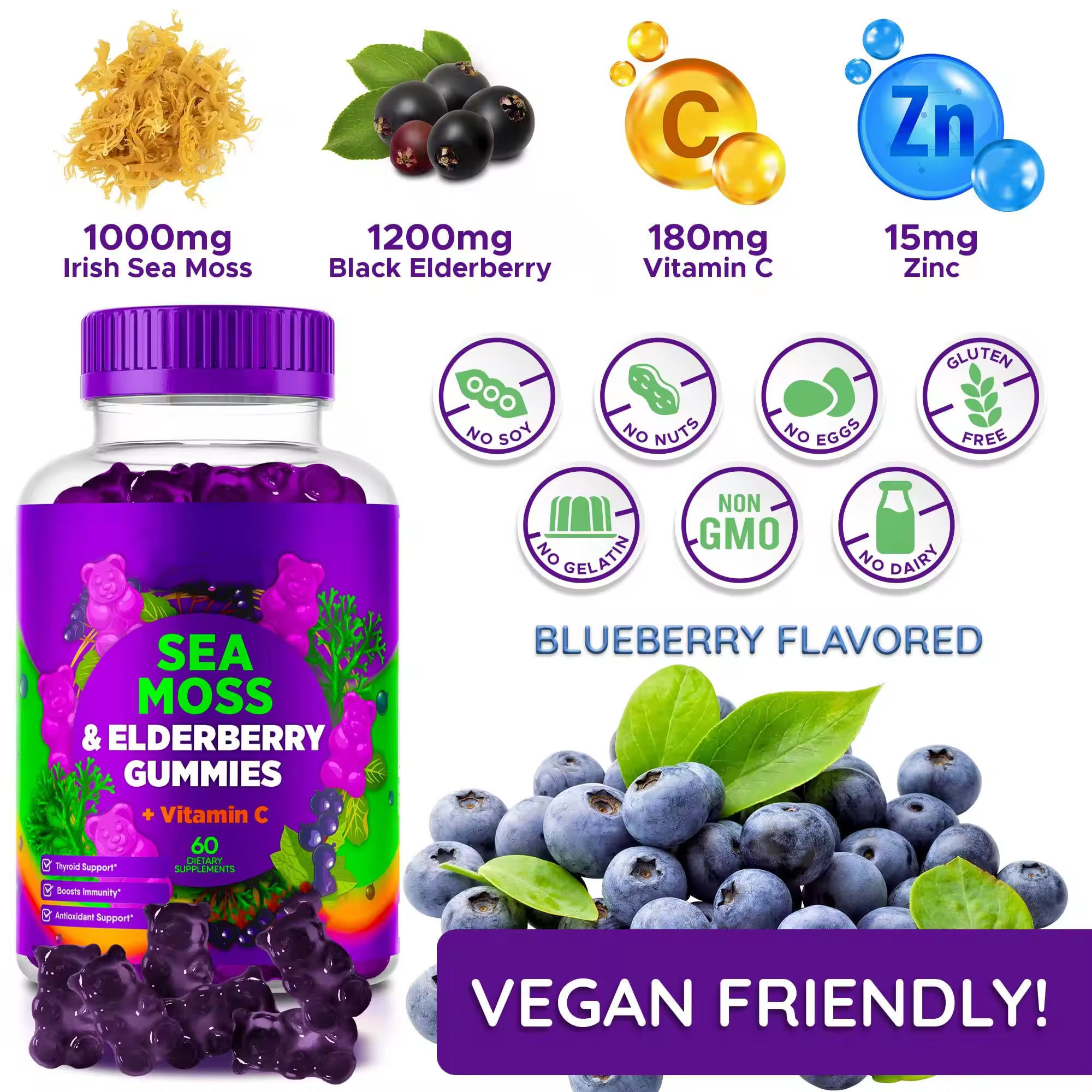 Private Label Organic Irish Bulk Bladderwrack Oem Burdock Root Elderberry Vegan Seamoss Sea Moss Gummies