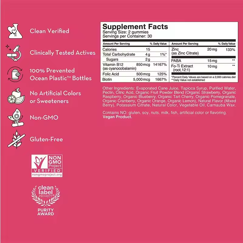 Organic Biotin Supplement Healthy Hair Vegan Vitamins Faster Hair Growth Stronger Nails Healthy Skin Hair Skin & Nails Gummies