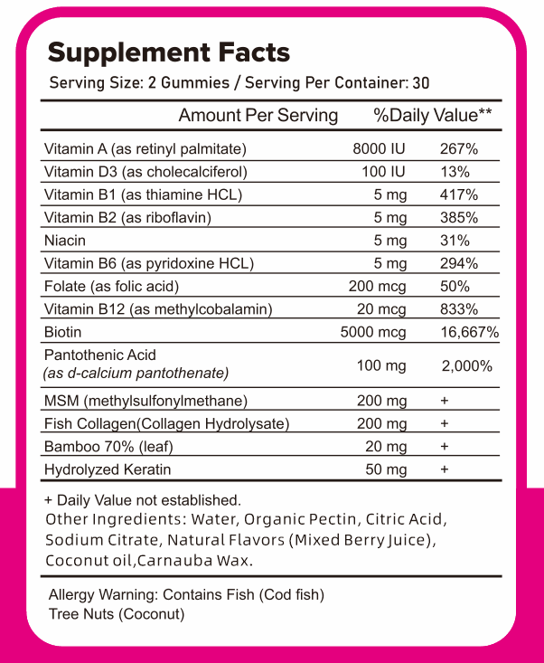 Private Label Collagen Protein Gummies for Adults Pink Nail Face Brightening Skin Nourishing Hair Adult Dosage Form