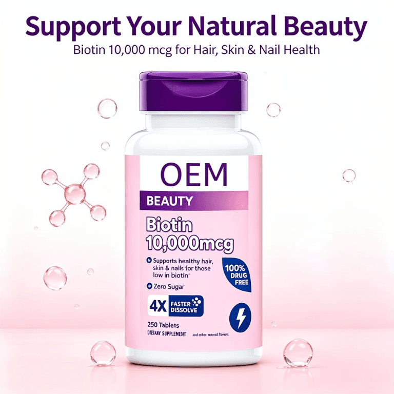 High Potency Biotin Vitamin B7 Tablets for Thicker Hair and Nail Strength