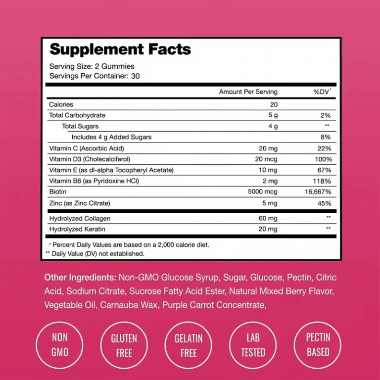 Vegan Biotin Gummies Biotin and Rich Vitamins Supplement for Hair Skin Nails Support