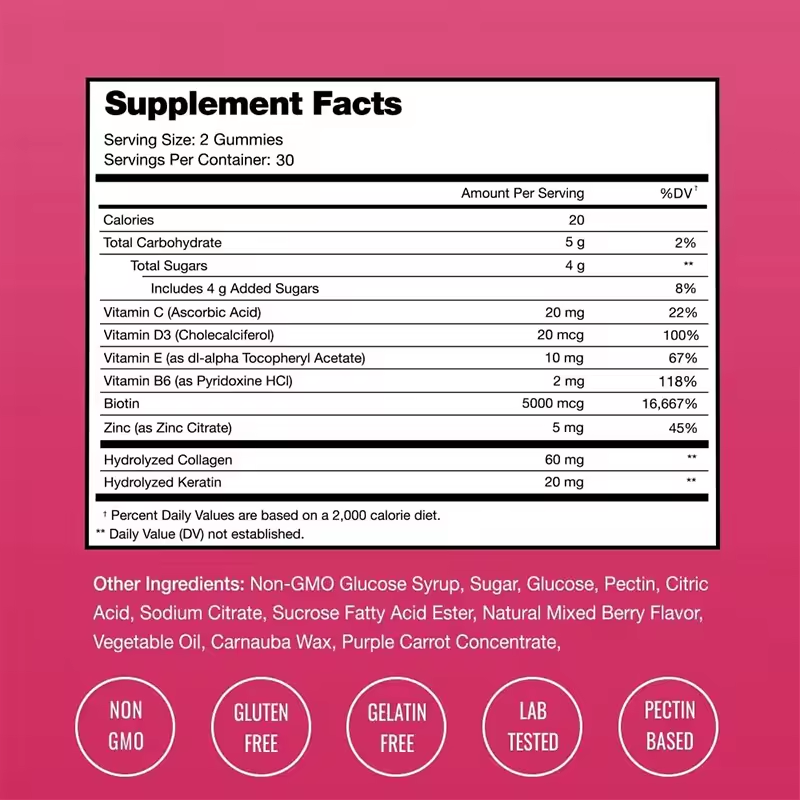 Vegan Biotin Gummies Biotin and Rich Vitamins Supplement for Hair Skin Nails Support