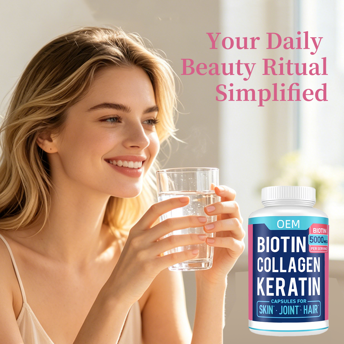 High Potency Biotin Capsules 5000mcg for Fast Hair Growth & Strong Nails Beauty Supplement Collagen Keratin Capsules