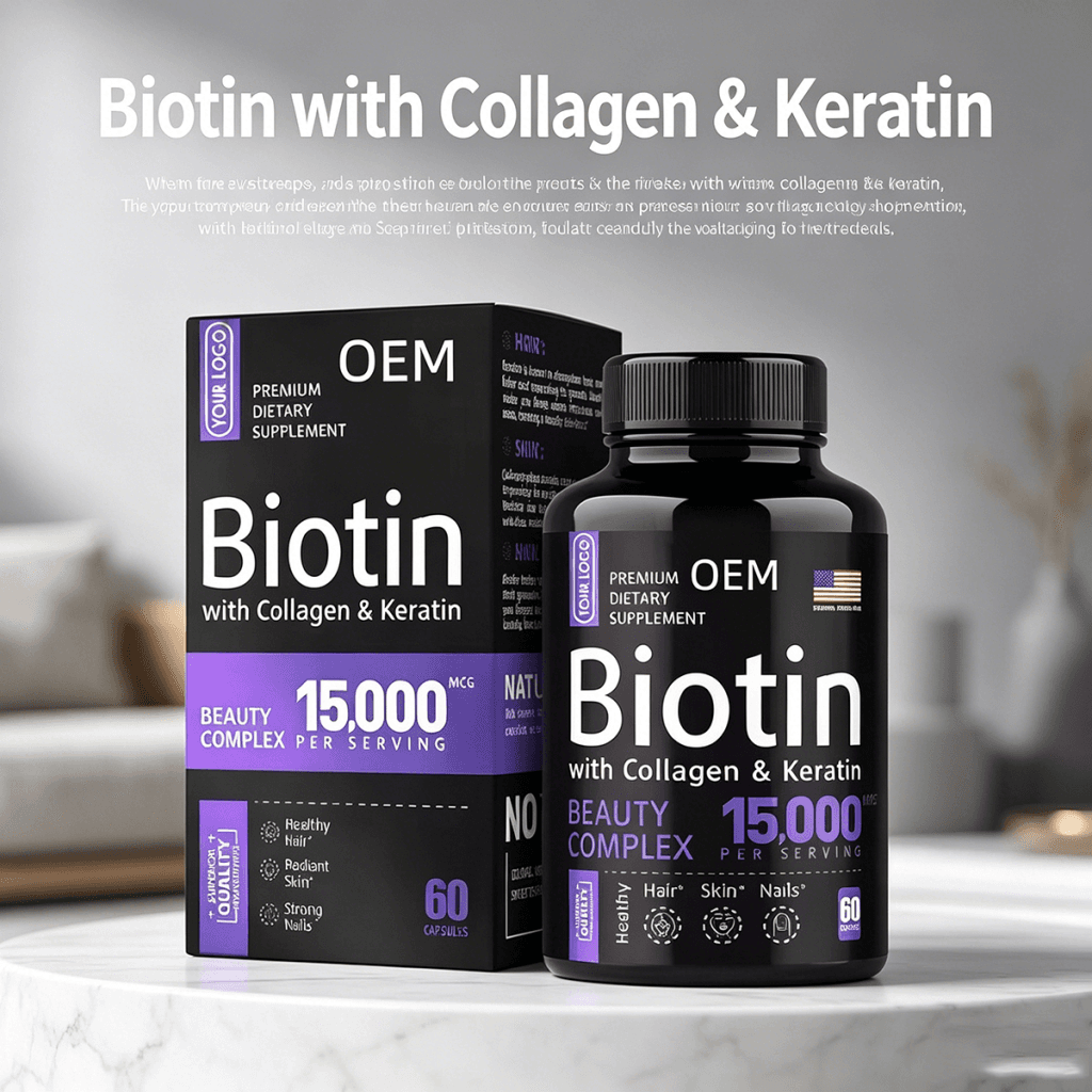 Biotin Capsules Support Hair Growth Strong Nails and Radiant Skin Biotin Supplement 15000mg with Collagen & Keratin